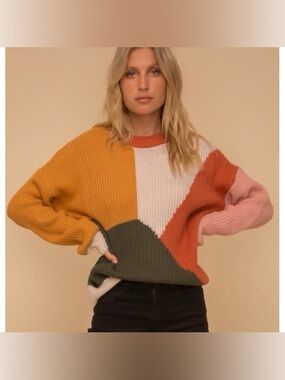 Hem & Thread Women’s Size S Oversized Color Block Crewneck Boutique Sweater